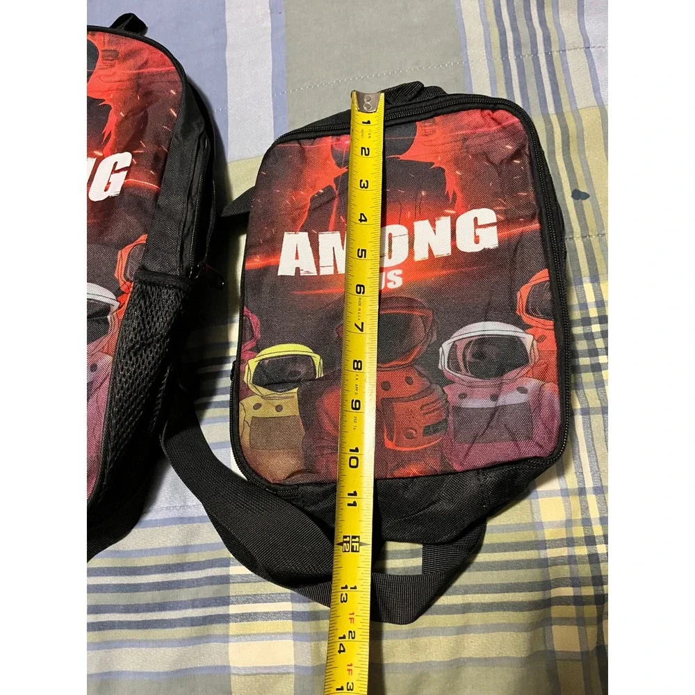 Among‎ Us Backpack and Insulated Lunch Bag Set Black Red Gamer Kids School Bag